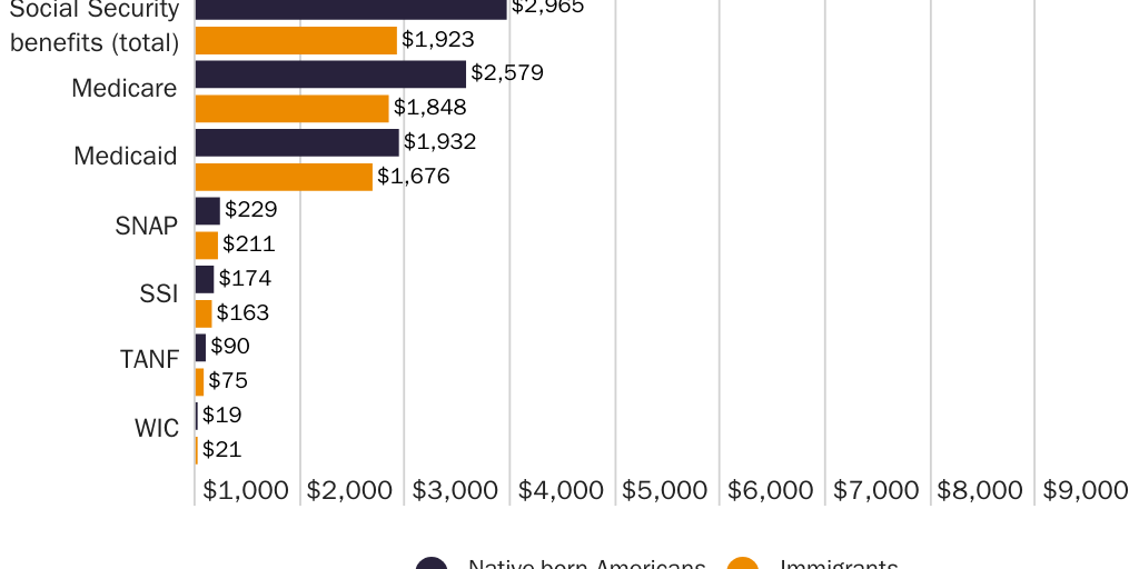 Figure 1: Average per capita welfare cost by program for native-born Americans and immigrants