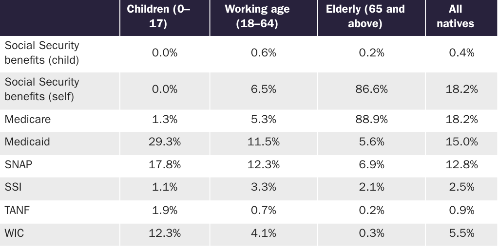 Table 4: Native-born American welfare use rates by age