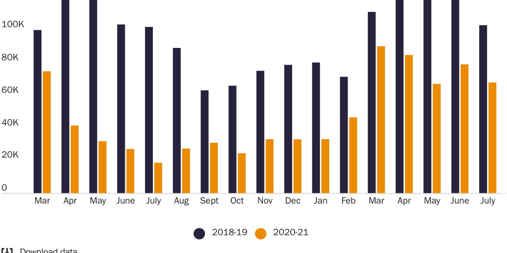 Figure 4: Temporary work-eligible visa issuances for adults by period