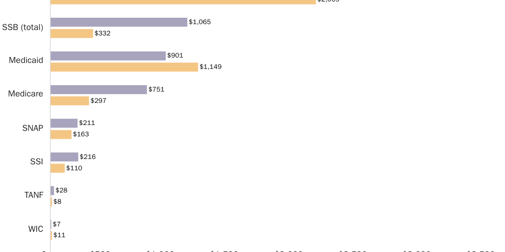 Figure 3: Average per capita welfare cost by program for native-born Americans and immigrants, aged 18–64