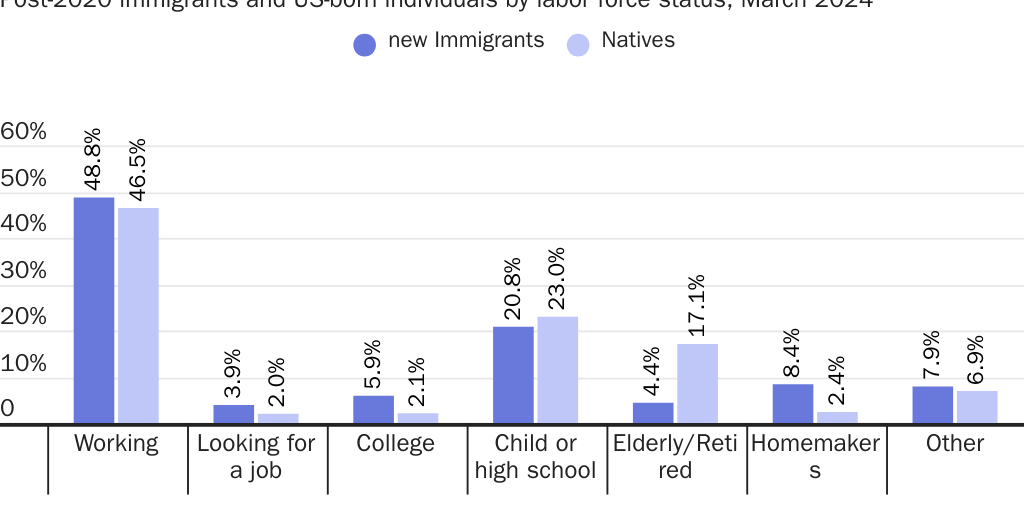 New immigrants are more likely to be young, working, or studying, not retired.