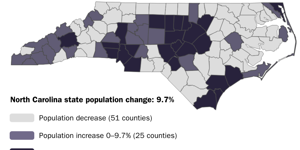 Figure 1: Population change by county, April 2010–July 2020