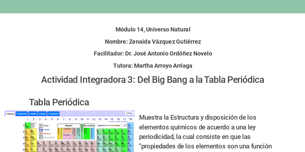 Actividad integradora 3 Del Big Bang a la Tabla periódica - Infogram
