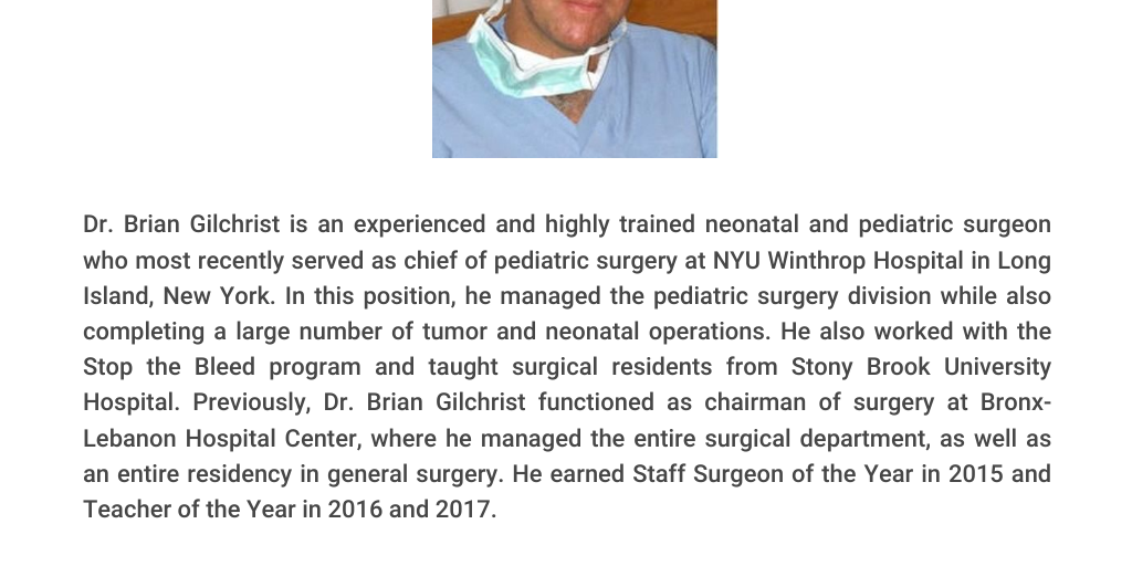Dr. Brian Gilchrist, Neonatal and Pediatric Surgeon Infogram