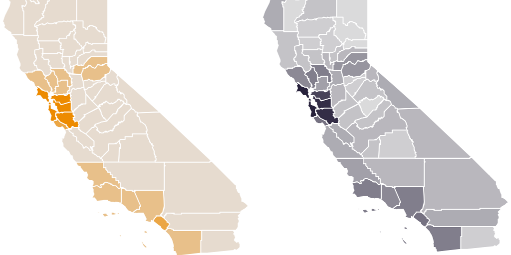 [Print only] CP - 6 - Economic Inclusion - Figure 6.1: Cost of home-based and center-based childcare, average annual cost for a preschooler by county