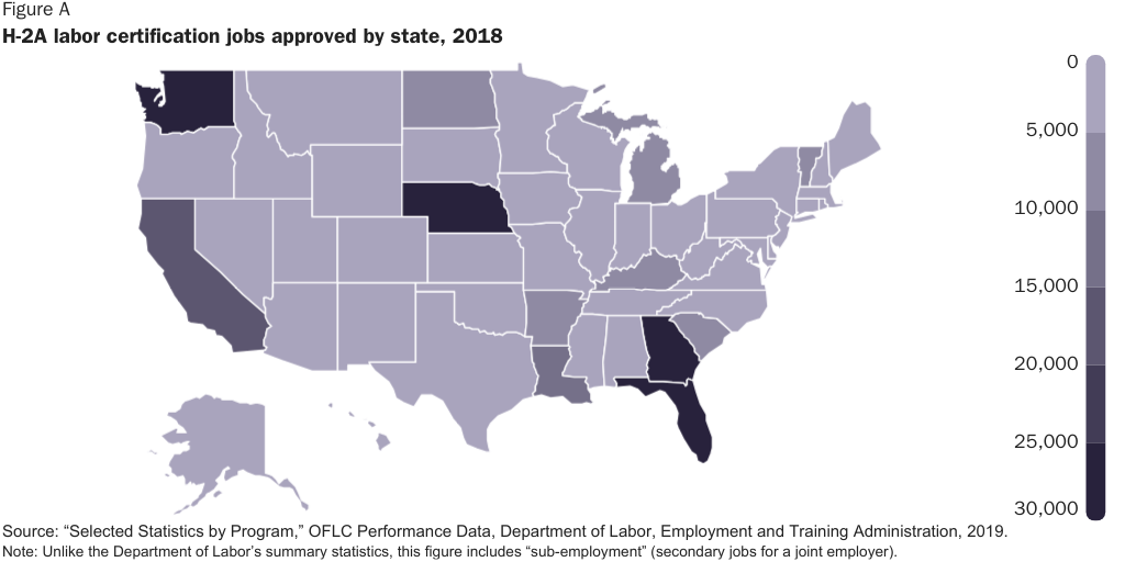 Figure A: H-2A Labor Certification Jobs Approved by State, 2018