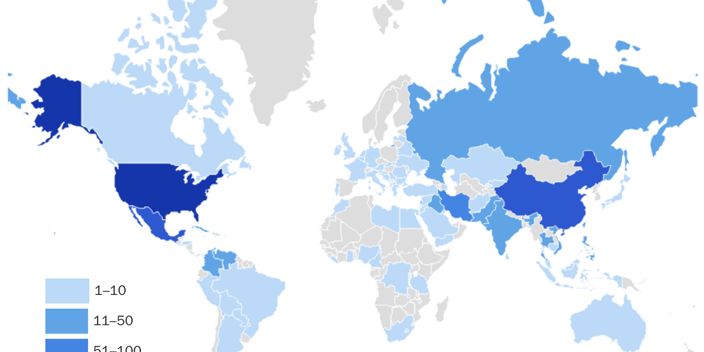 Figure 1: Spies by their country of origin, 1990-2019