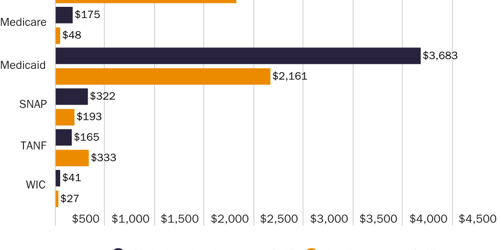 Figure 2: Average per capita welfare cost by program for native-born Americans and immigrants, ages 0-17