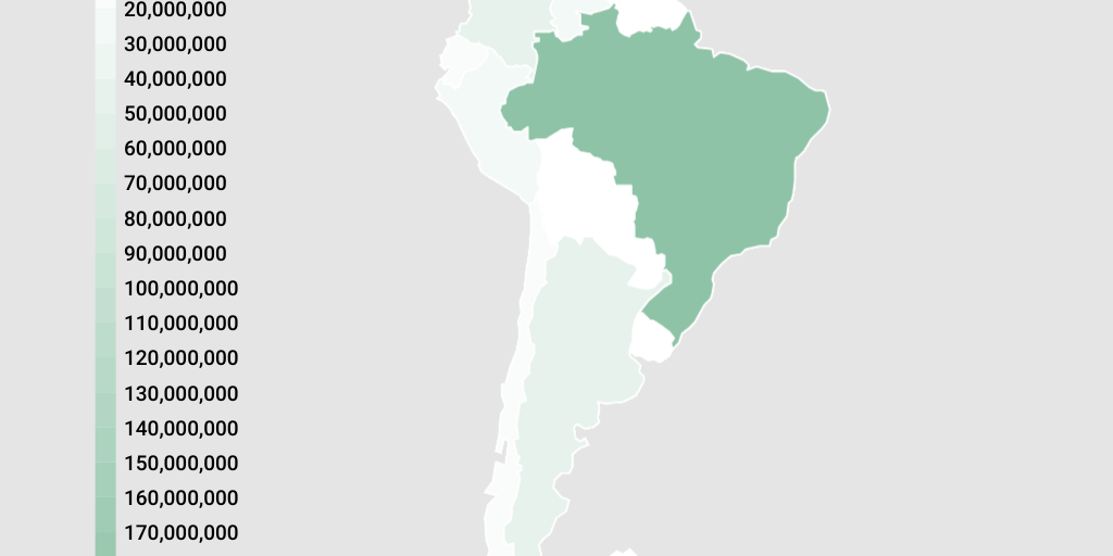 Mapa de População, Área e Densidade demográfica da America do Sul ...
