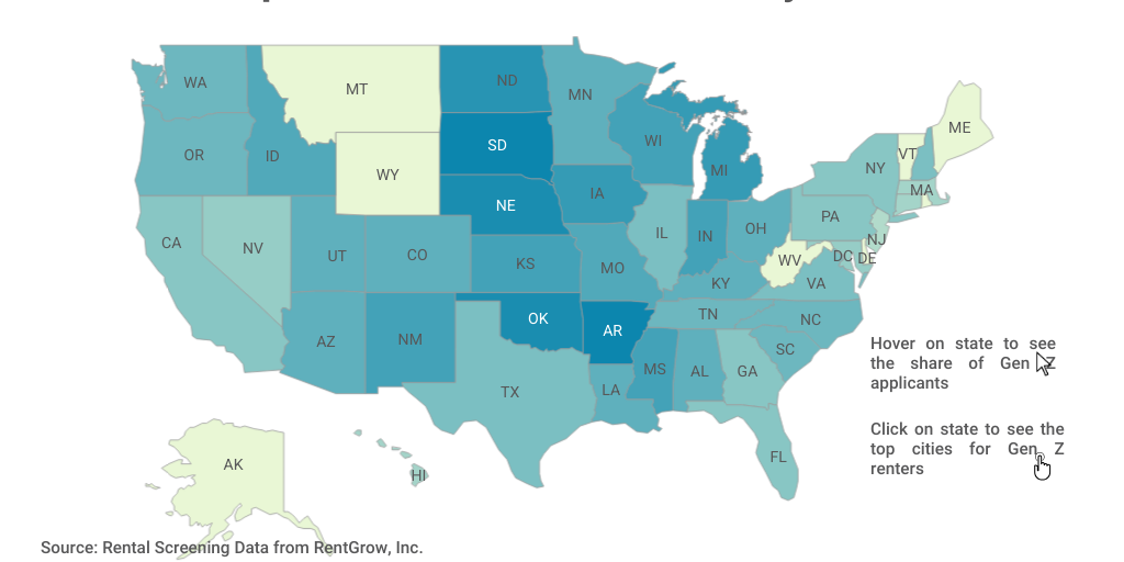 2021 Gen Z highest shares by state by RentCafe-CommercialCafe - Infogram