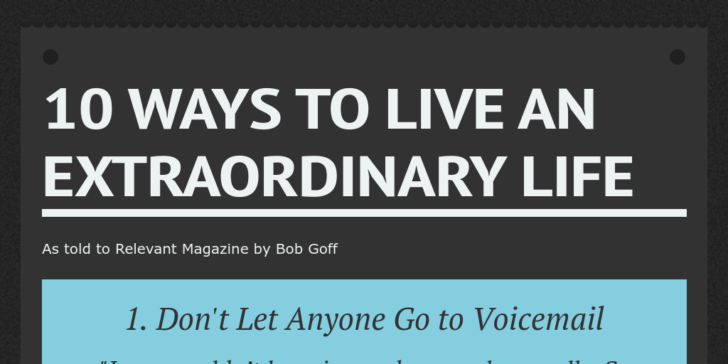 10 Ways To Live An Extraordinary Life by Wendy van Eyck - Infogram